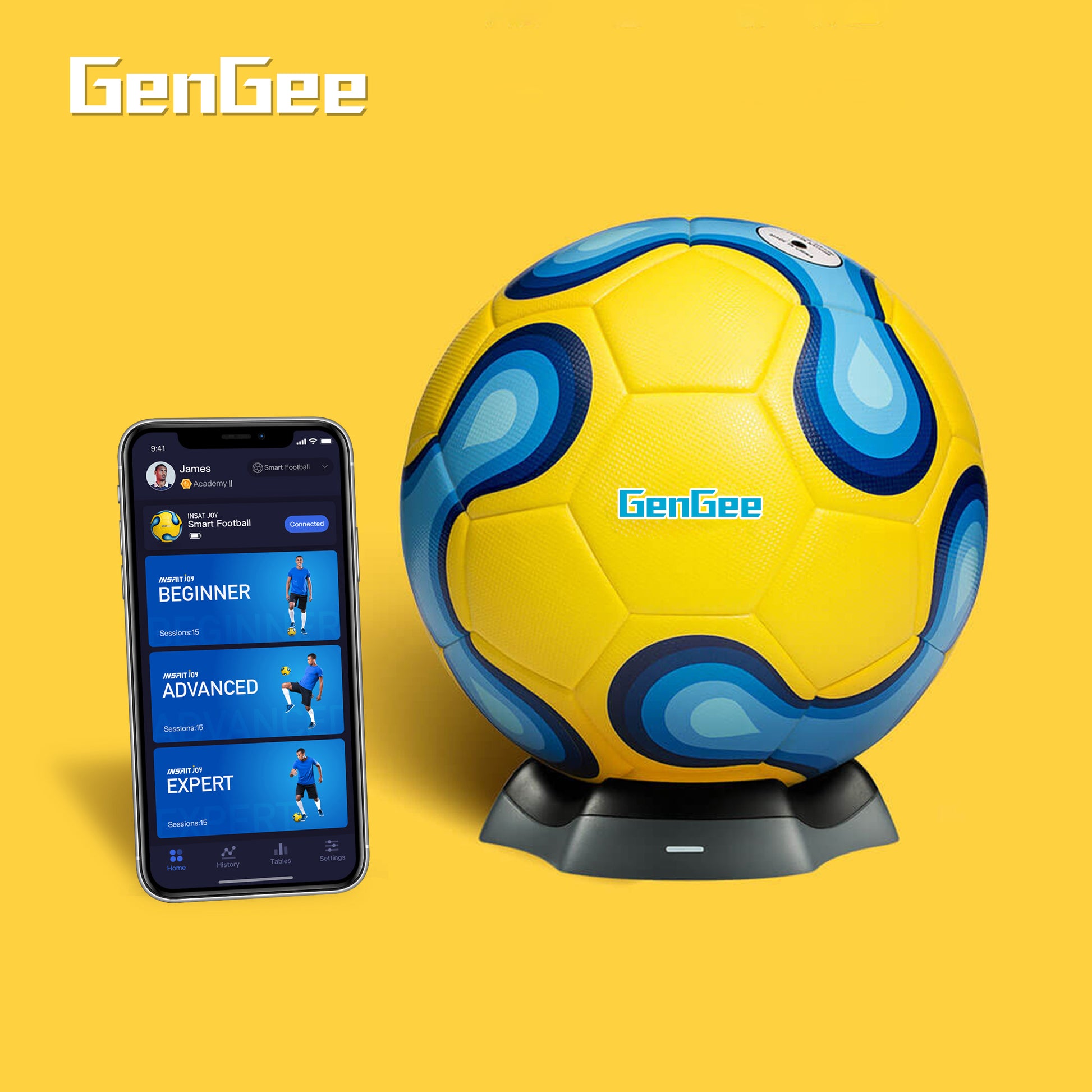 Smart soccer ball with built-in sensors to connect to the app.