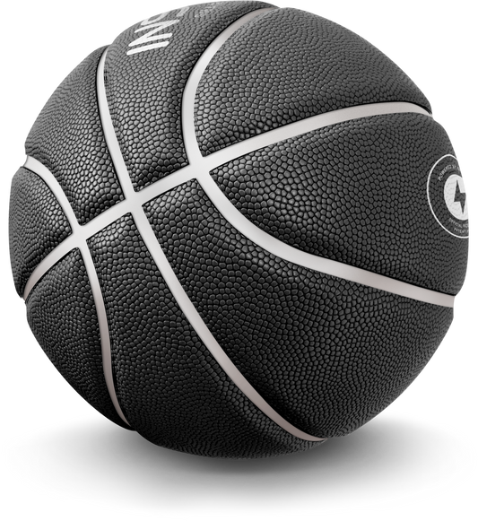 Close-up of the INSAIT JOY smart basketball surface, showcasing the high-quality grip of its connected ball technology.