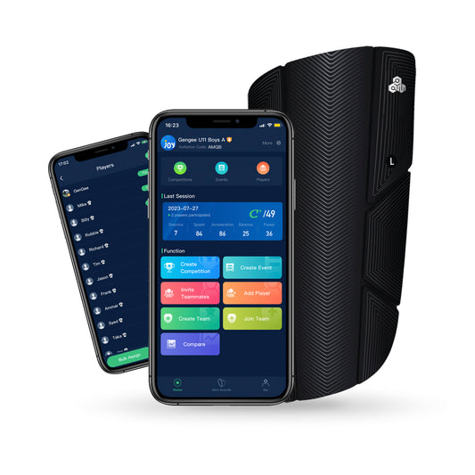 Soccer tracker in smart shin guards and the team app to track team stats.